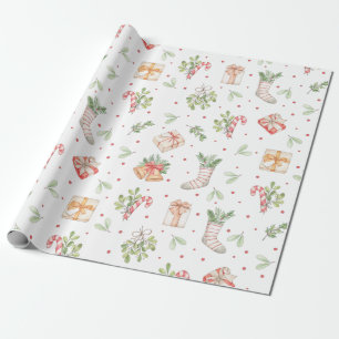 Papier Cadeau Joli motif de Noël aquarelle rustique
