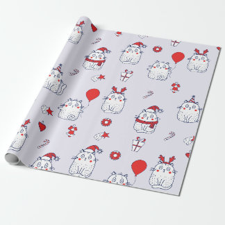 Papier Cadeau Joli motif de Noël de chat mignon Kawaii