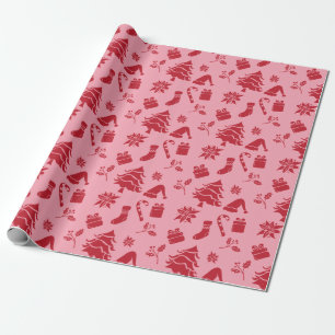 Papier Cadeau Joli Motif de Noël rose rouge rose