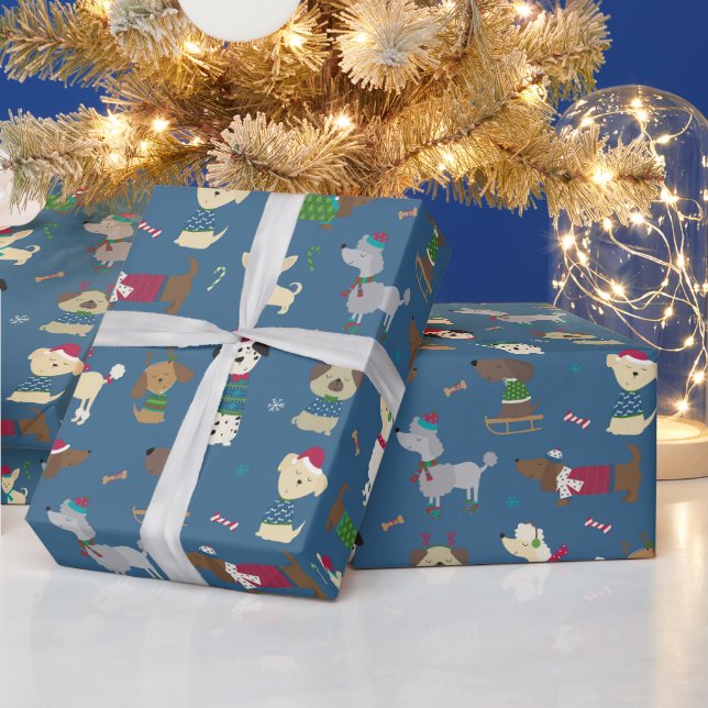 Papier Cadeau Joli Motif de Noël sur Blue (Vacances)