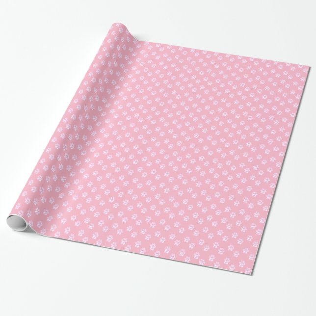 Papier Cadeau Joli motif de patte blanche sur rose (Déroulé)
