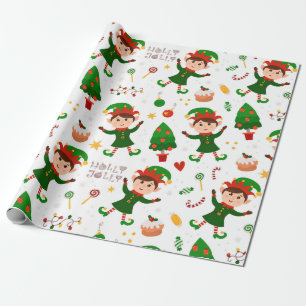 Papier Cadeau Joli Motif elfe de Noël