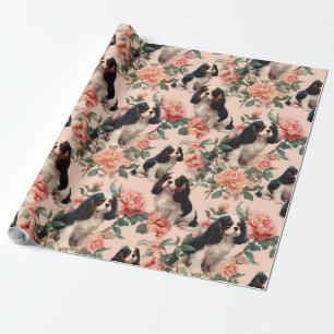 Papier Cadeau Joli motif floral Cavalier King Charles