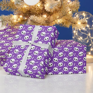Papier Cadeau Joli motif Halloween crâne et os violet