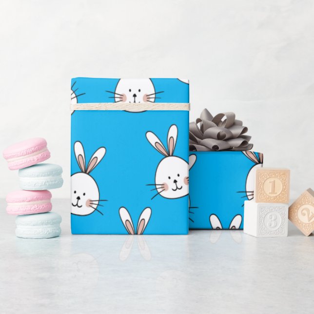 Papier Cadeau Joli Motif lapin blanc de Pâques (Baby Shower)