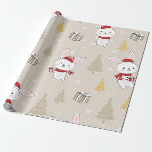 Papier Cadeau Joli Motif lapin de Noël