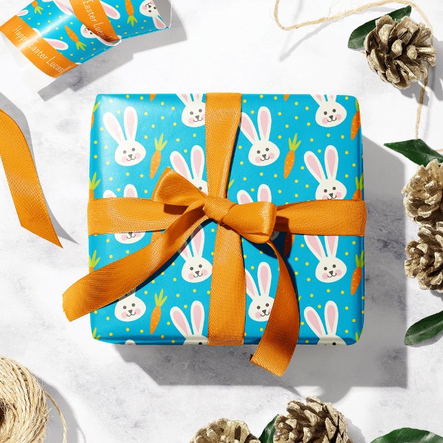 Papier Cadeau Joli Motif lapin de Pâques avec nom enfant (Créateur téléchargé)