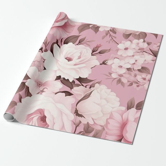 Papier Cadeau Joli Motif rose (Déroulé)