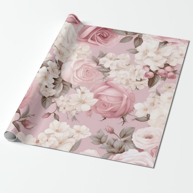 Papier Cadeau Joli Motif rose (Déroulé)