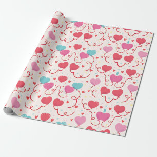 Papier Cadeau Joli Motif Rose Bleu Rouge Coeurs