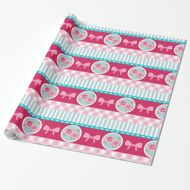 Papier Cadeau Joli Motif rose et bleu Fille (Déroulé)