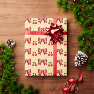 Papier Cadeau Joli motif sans couture de nœud Cerise rose esthét