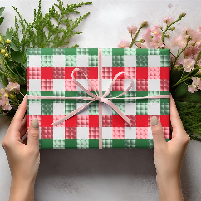 Papier Cadeau Joli Noël blanc vert et rouge Buffalo Plaid (Créateur téléchargé)