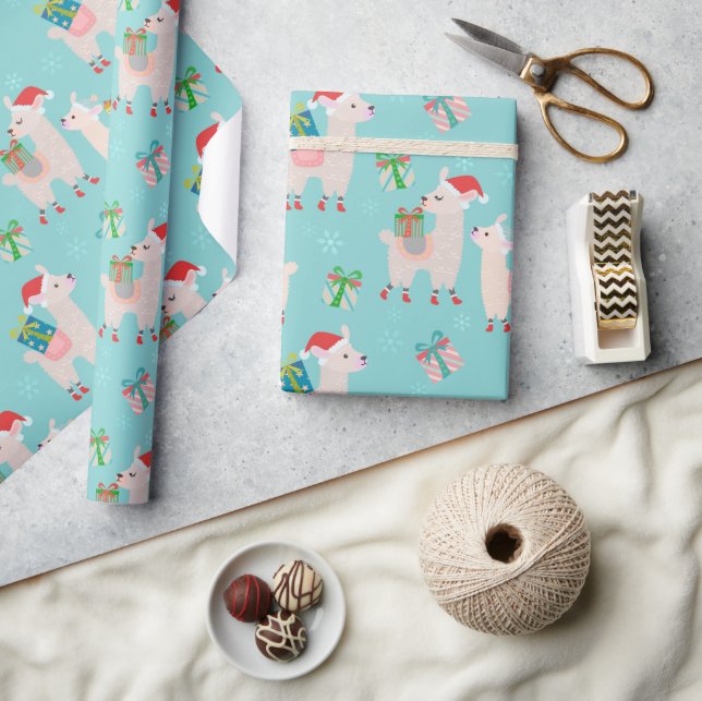 Papier Cadeau Joli Noël coloré Vacances Llama Enfants Motif (Artisanat)