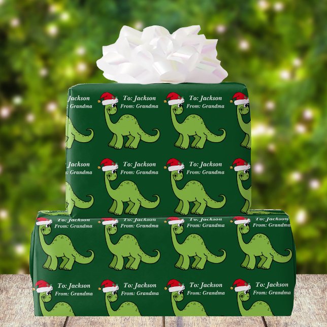 Papier Cadeau Joli Noël Enfants Dinosaur Père Noël Personnalisé (Créateur téléchargé)