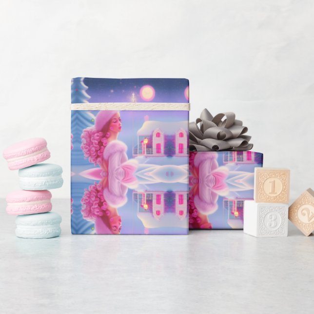 Papier Cadeau Joli Noël Fille Rose Élégant (Baby Shower)