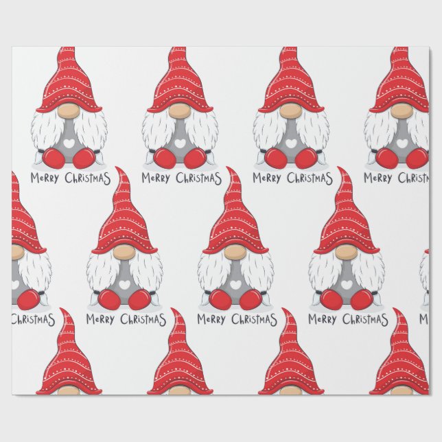 Papier Cadeau Joli Noël Gnome Aquarelle Art (Plat)