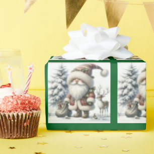 Papier Cadeau Joli Noël Gnome Père Noël