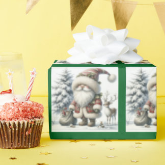 Papier Cadeau Joli Noël Gnome Père Noël