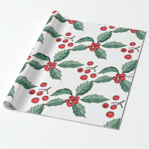 Papier Cadeau Joli Noël Holly Feuilles et baies