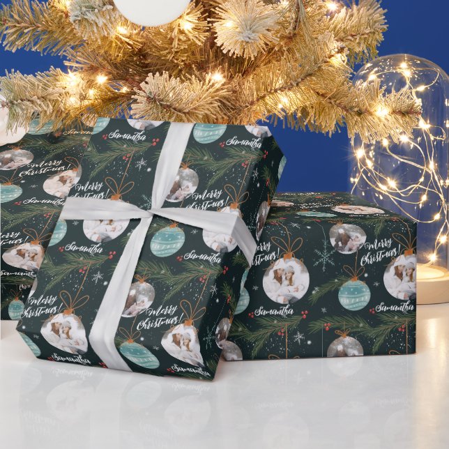 Papier Cadeau Joli Noël illustration nom 2 photos (Vacances)