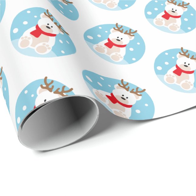 Papier Cadeau Joli Noël ours polaire Vacances   (Coin rond)