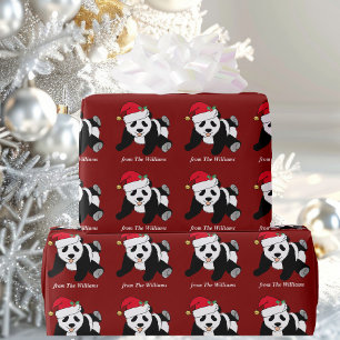 Papier Cadeau Joli Noël Panda Ours Personnalisé Fête Rouge