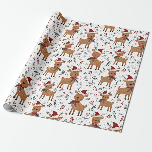 Papier Cadeau Joli Noël Renne Rétro (Déroulé)