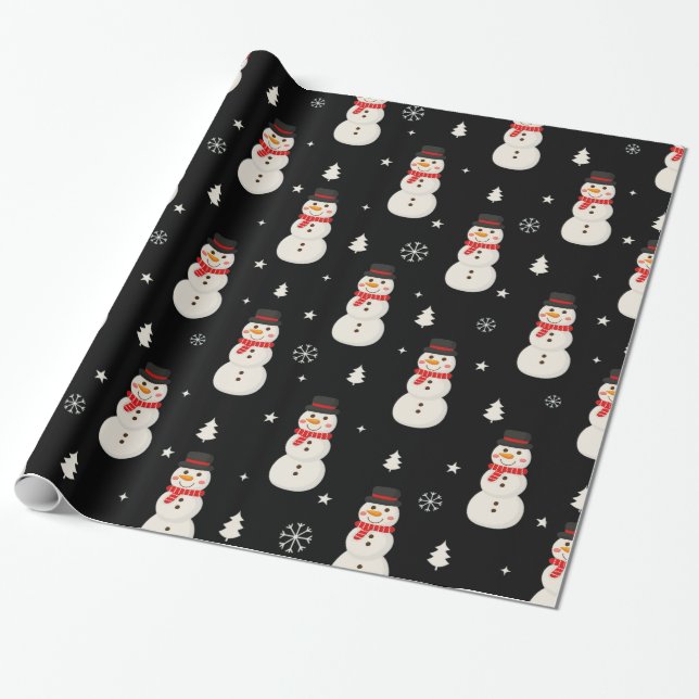 Papier Cadeau Joli Noël Snowman Noir (Déroulé)