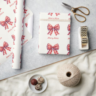 Papier Cadeau Joli nœud à carreaux rouge et crème