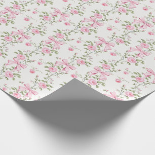 Papier Cadeau Joli Nœud Rose Fleur Coquette 