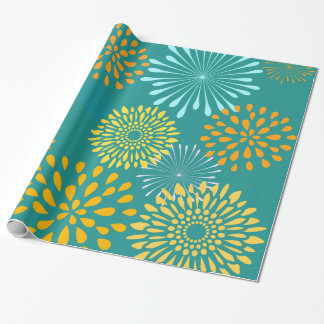 Papier Cadeau Joli orange turquoise motif fleur de schéma