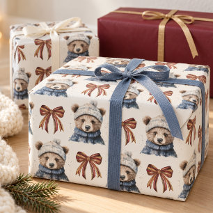 Papier Cadeau Joli ours d'hiver Noël
