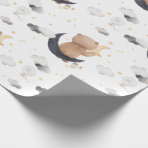 Joli ours en peluche sur fond blanc lune