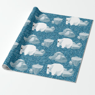 Papier Cadeau Joli ours polaire blanc nord animal sauvage bleu f
