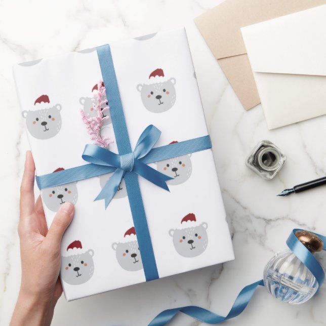Papier Cadeau Joli Ours Polaire Drôle Papier Enveloppant Noël (Cadeaux)