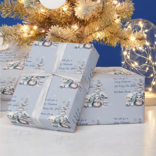 Papier Cadeau Joli ours polaire et manchot au pôle Nord Noël