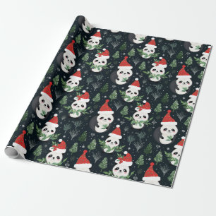 Papier Cadeau Joli Panda Père Noël motif de vacances hiver
