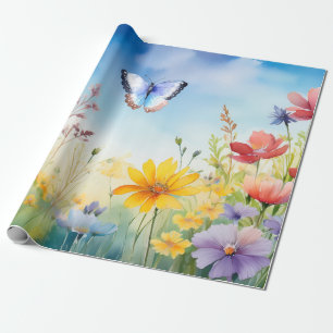Papier Cadeau Joli papillon d'aquarelle dans le jardin des papil
