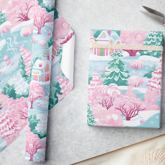 Papier Cadeau Joli Pastel rose Enchanted Forêt Noël (Créateur téléchargé)