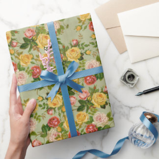 Papier Cadeau Joli pays Vintage Floral Girly Rose Motif