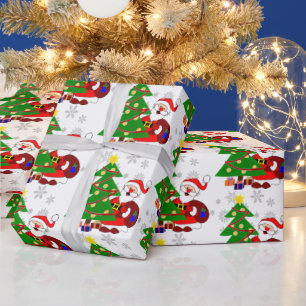 Papier Cadeau Joli Père Noël de dessin animé et enfants de l'arb