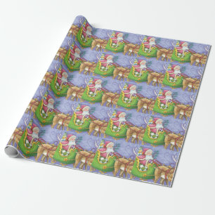 Papier Cadeau Joli Père Noël de Noël de dessin animé Chariot Cer