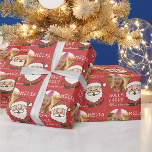 Papier Cadeau Joli Père Noël de Noël Photo personnalisée Enfants