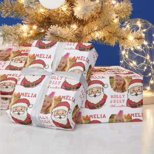 Papier Cadeau Joli Père Noël de Noël Photo personnalisée Enfants