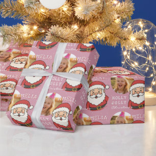 Papier Cadeau Joli Père Noël de Noël Photo personnalisée Enfants