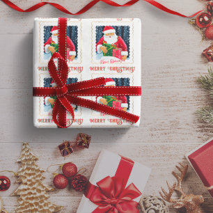 Papier Cadeau Joli Père Noël de Noël sous la neige avec des cade
