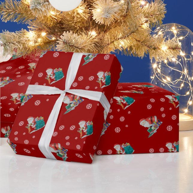 Papier Cadeau Joli père Noël et colis emballés pour Noël (Vacances)