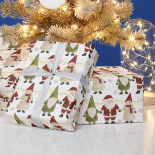 Papier Cadeau Joli Père Noël Gnome Noël Rouge Vert TMF26