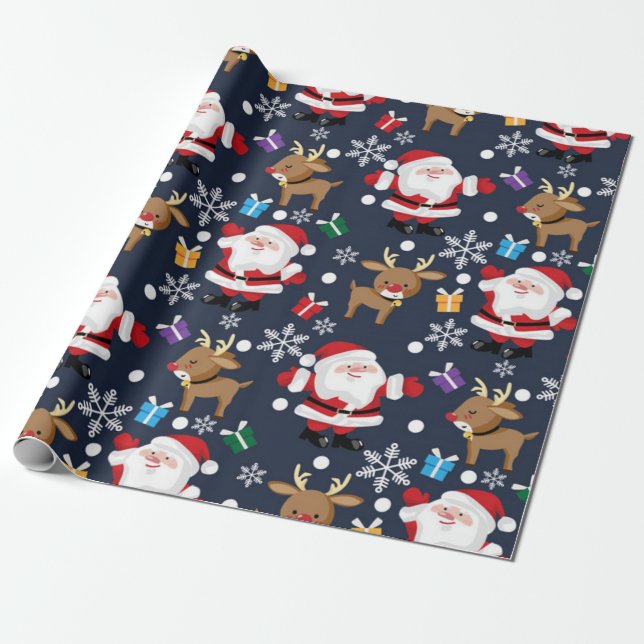 Papier Cadeau Joli Père Noël/Motif de Noël Rudolph (Déroulé)